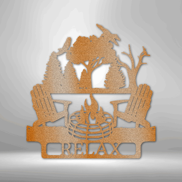 Relax Camping Monogram Steel Sign Laser Cut Powder Coated Home & Office Metal Wa